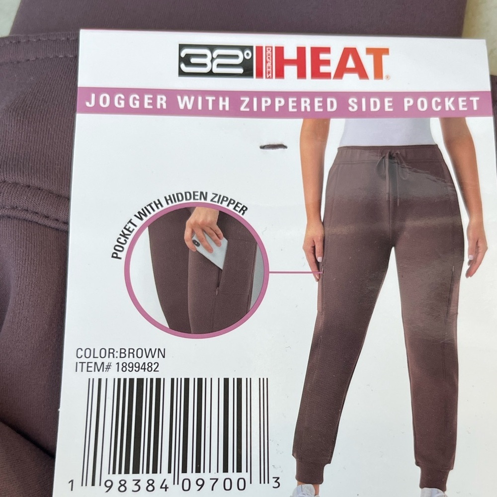 32 Degrees Chocolate Jogger with Hidden Zipper Pocket new no tags woman small